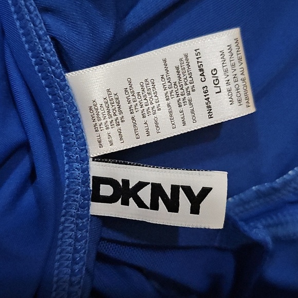 DKNY Ruffle Blue Plunge Underwire Tummy Control One-Piece Swimsuit Sz Large Nwt - Picture 7 of 10